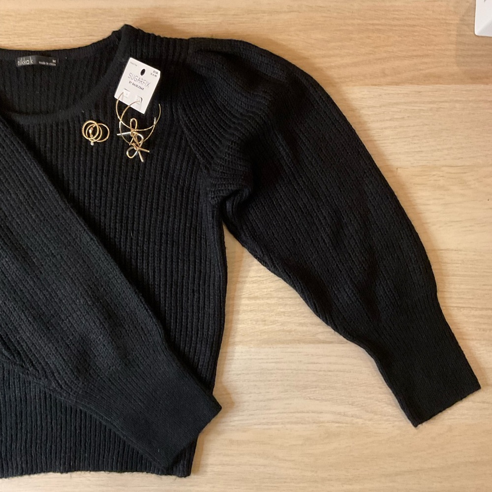 Black Sweater with Poof Sleeves